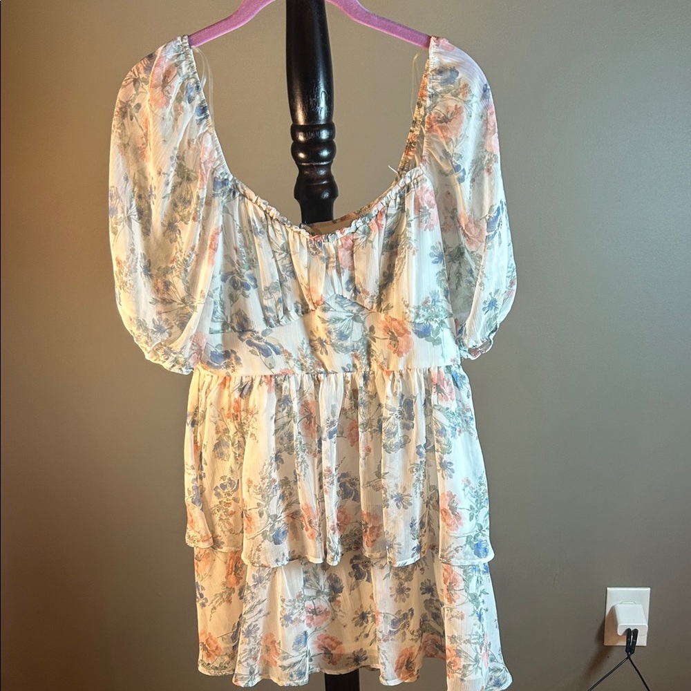 Altar'd State Cream Floral Tiered Peasant Blouse